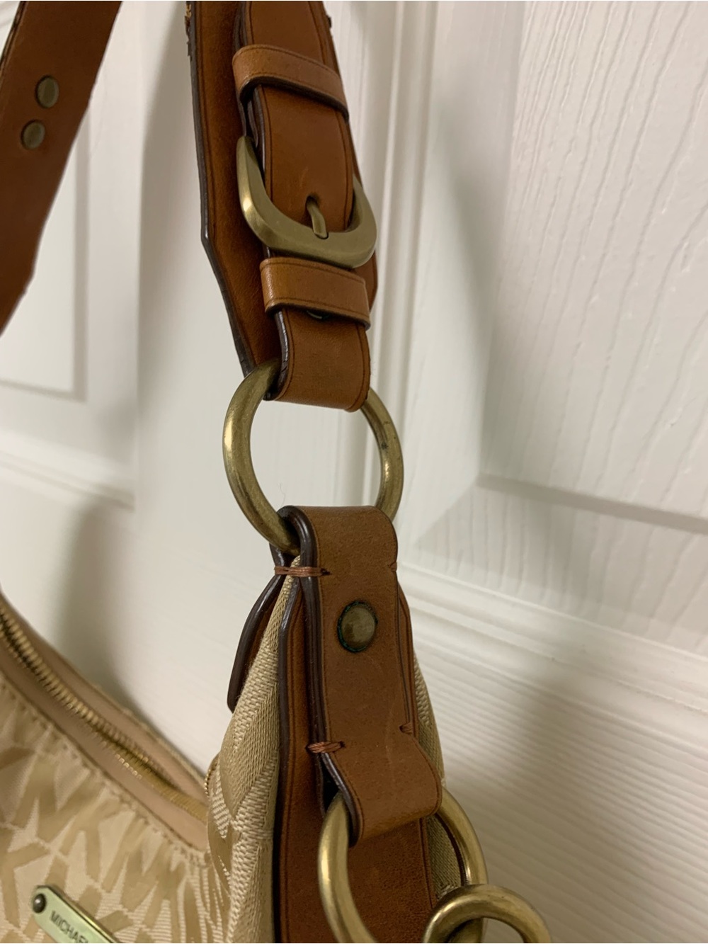 Michael Kors Tan & Beige Signature Canvas leather Hobo Bag - Picture 12 of 16